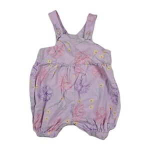 Cotton Kids Lavender Purple Floral Hibiscus Bubble Romper 12M Sleeveless Cotton